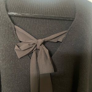 SHEIN gray V-Neck Sweater with Bow Accent